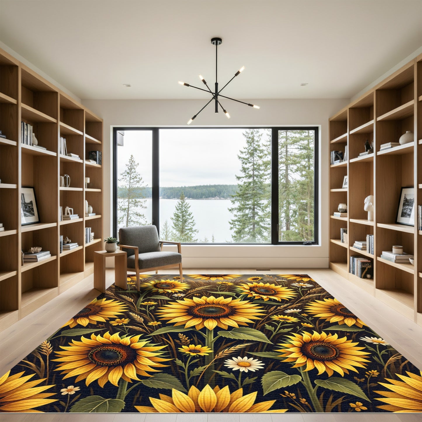 Golden Sunflower Meadow Field Rug