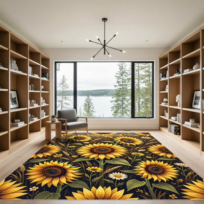 Golden Sunflower Meadow Field Rug