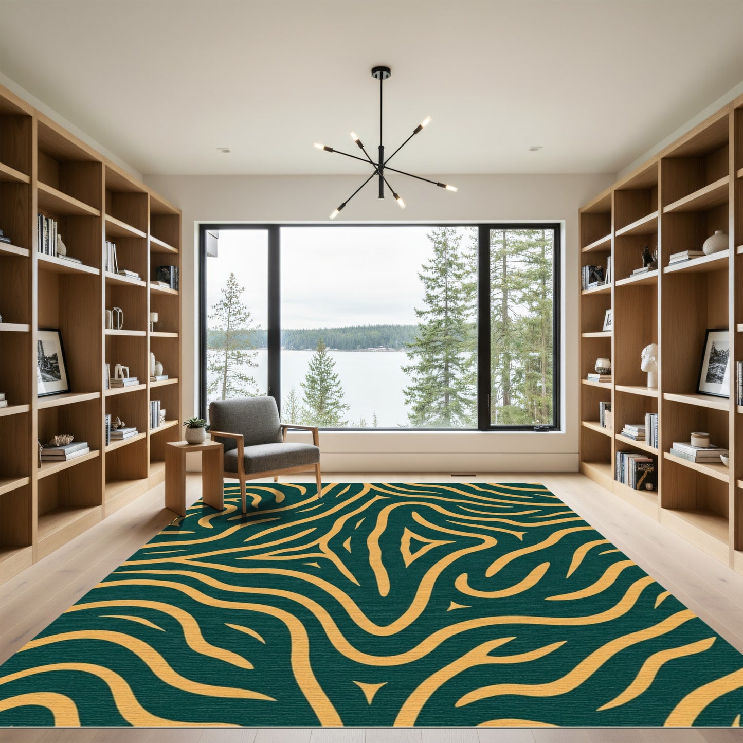 Deep Teal Yellow Abstract Swirl Rug