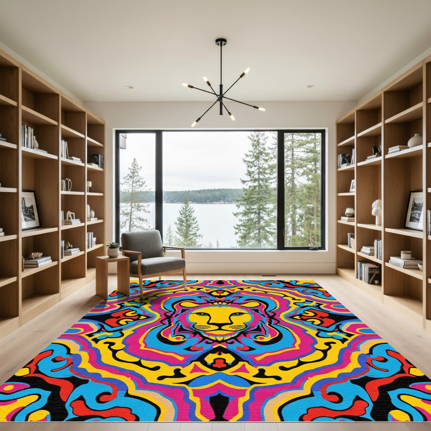 Vibrant Psychedelic Lion Medallion Rug