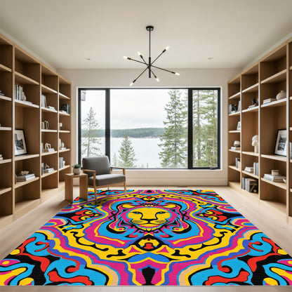 Vibrant Psychedelic Lion Medallion Rug