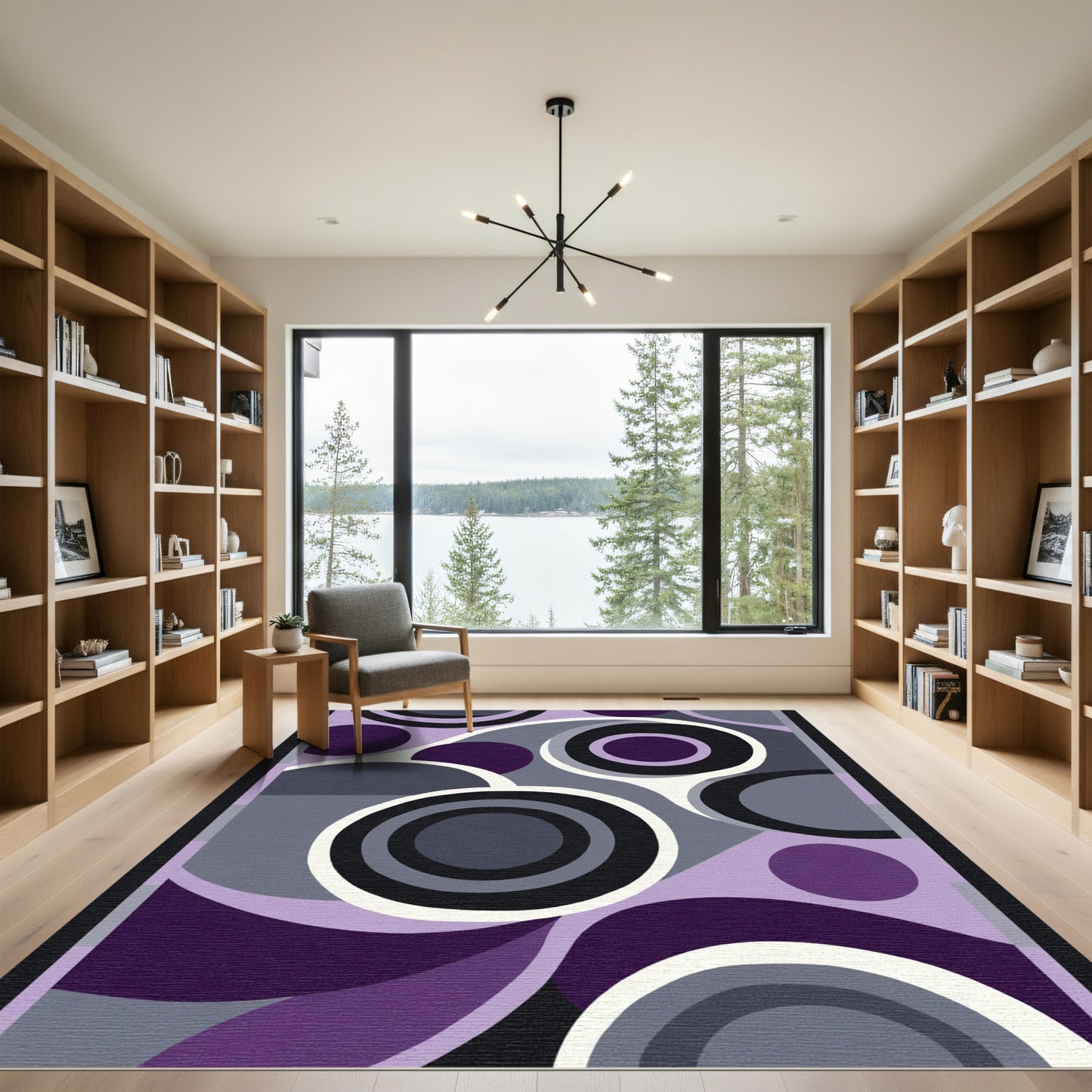 Retro Purple Circles and Waves Rug