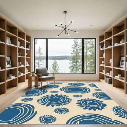 Navy Sunburst Organic Circles Rug