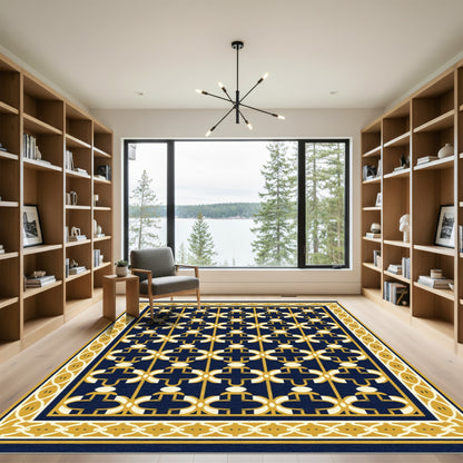 Navy Yellow Geometric Lattice Rug