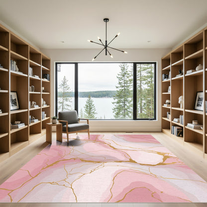 Blush Pink Marble Gold Vein Rug