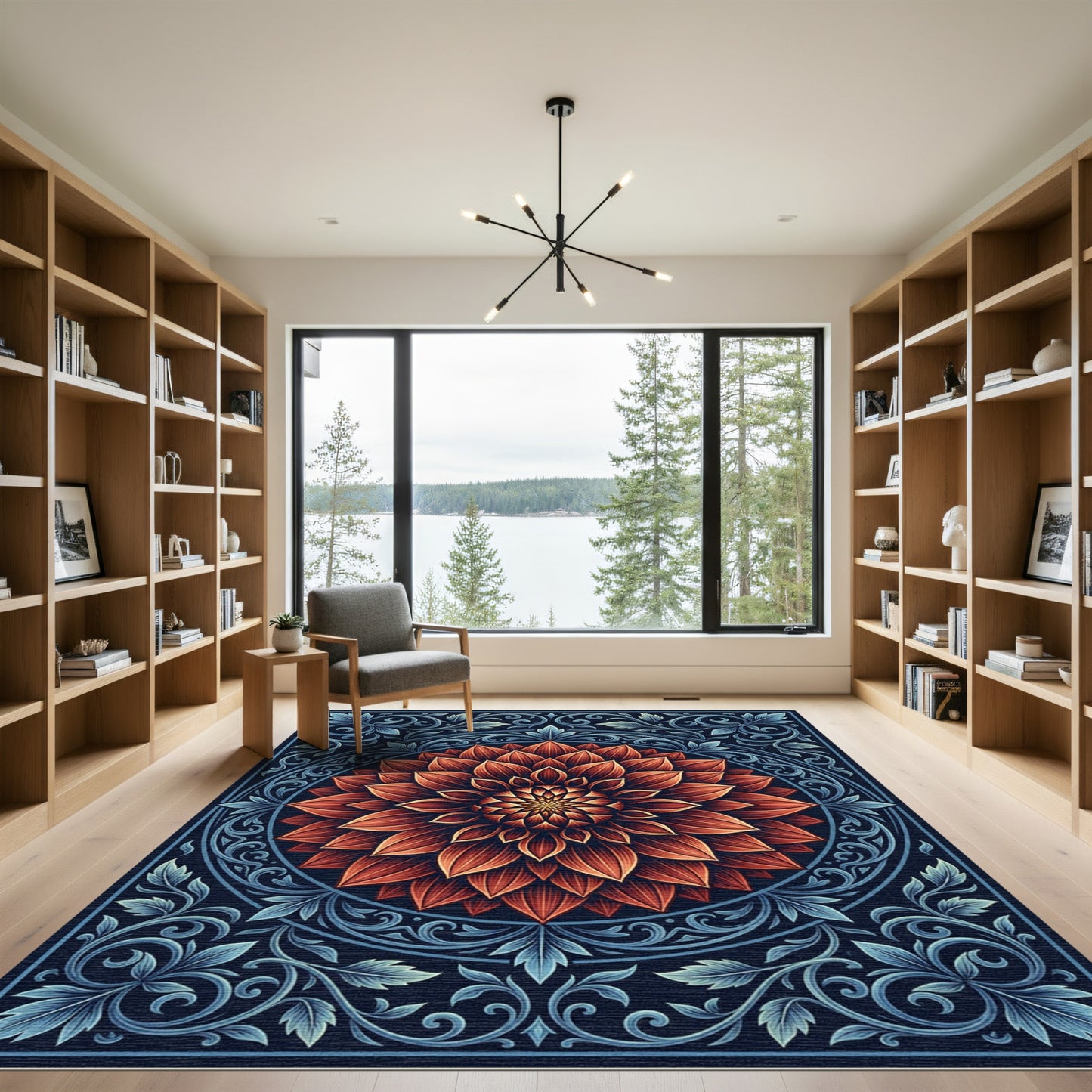 Garnet Dahlia Intricate Floral Mandala Rug