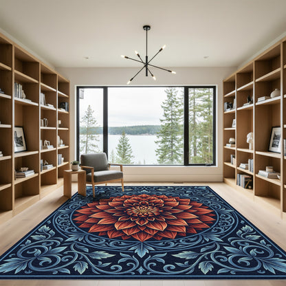 Garnet Dahlia Intricate Floral Mandala Rug