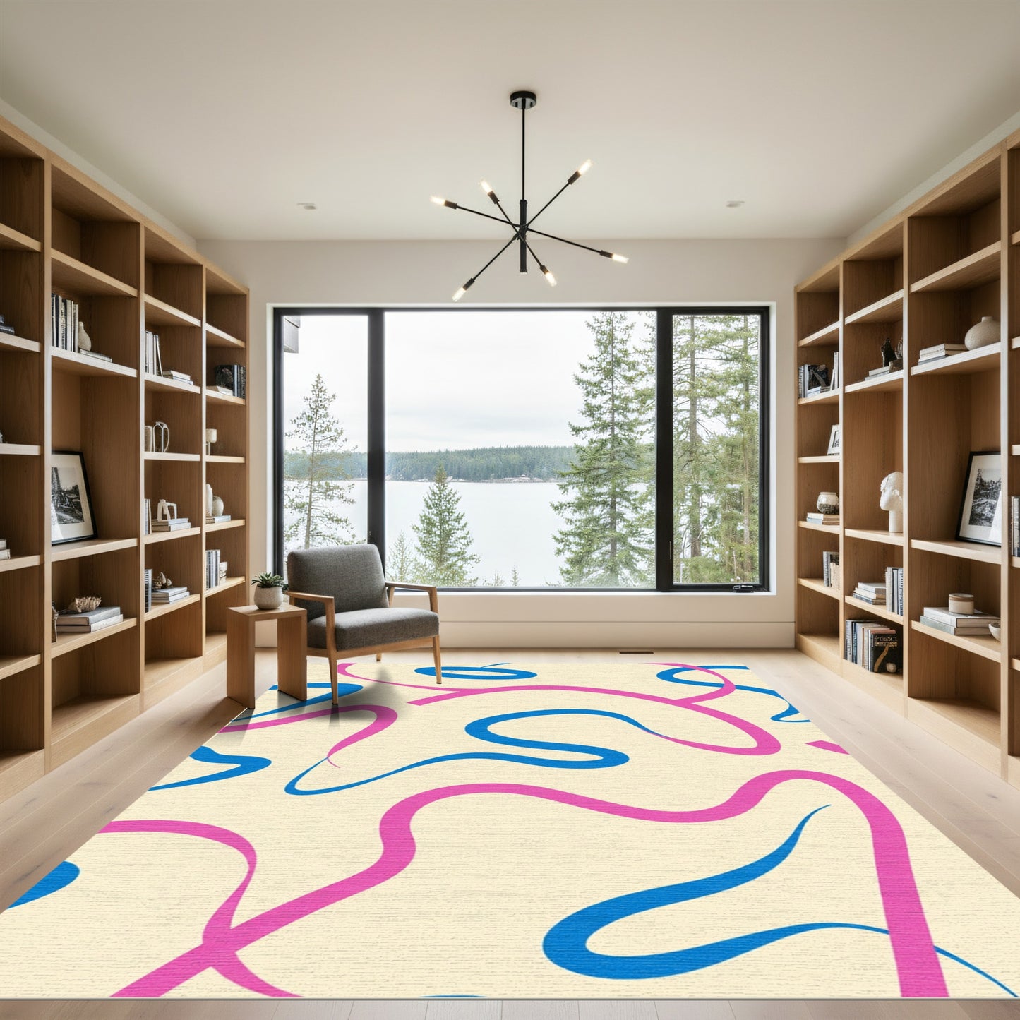 Blue Pink Wavy Swirl Rug