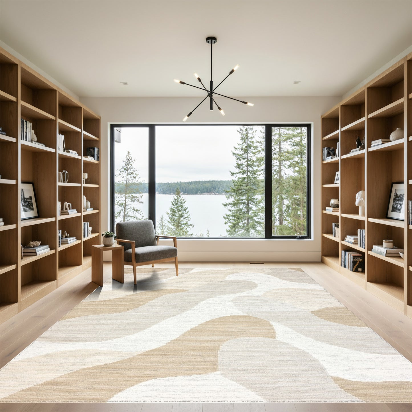 Abstract Beige Organic Shapes Rug