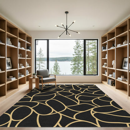 Golden Abstract Organic Lines Rug