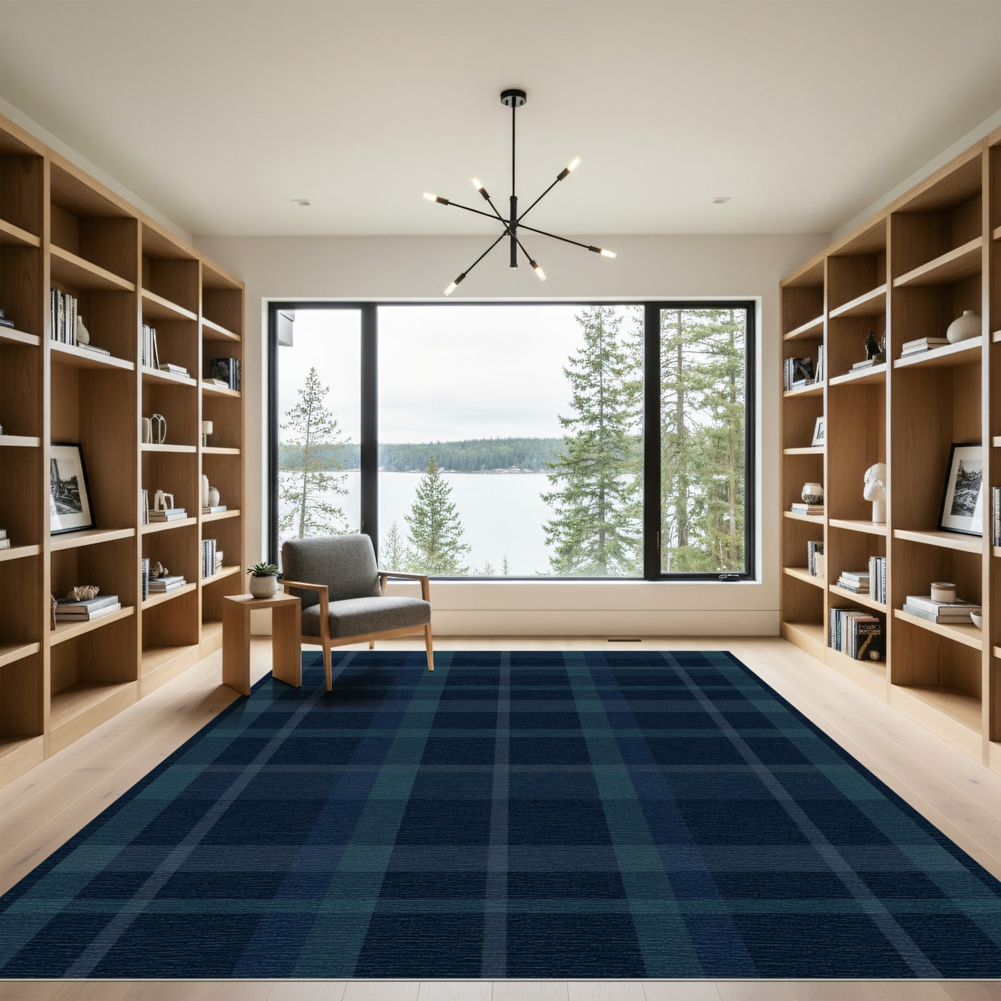 Dark Blue Plaid Grid Rug
