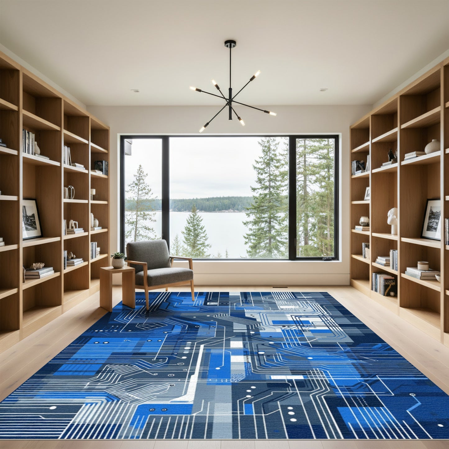 Abstract Blue Circuit Board Flow Rug