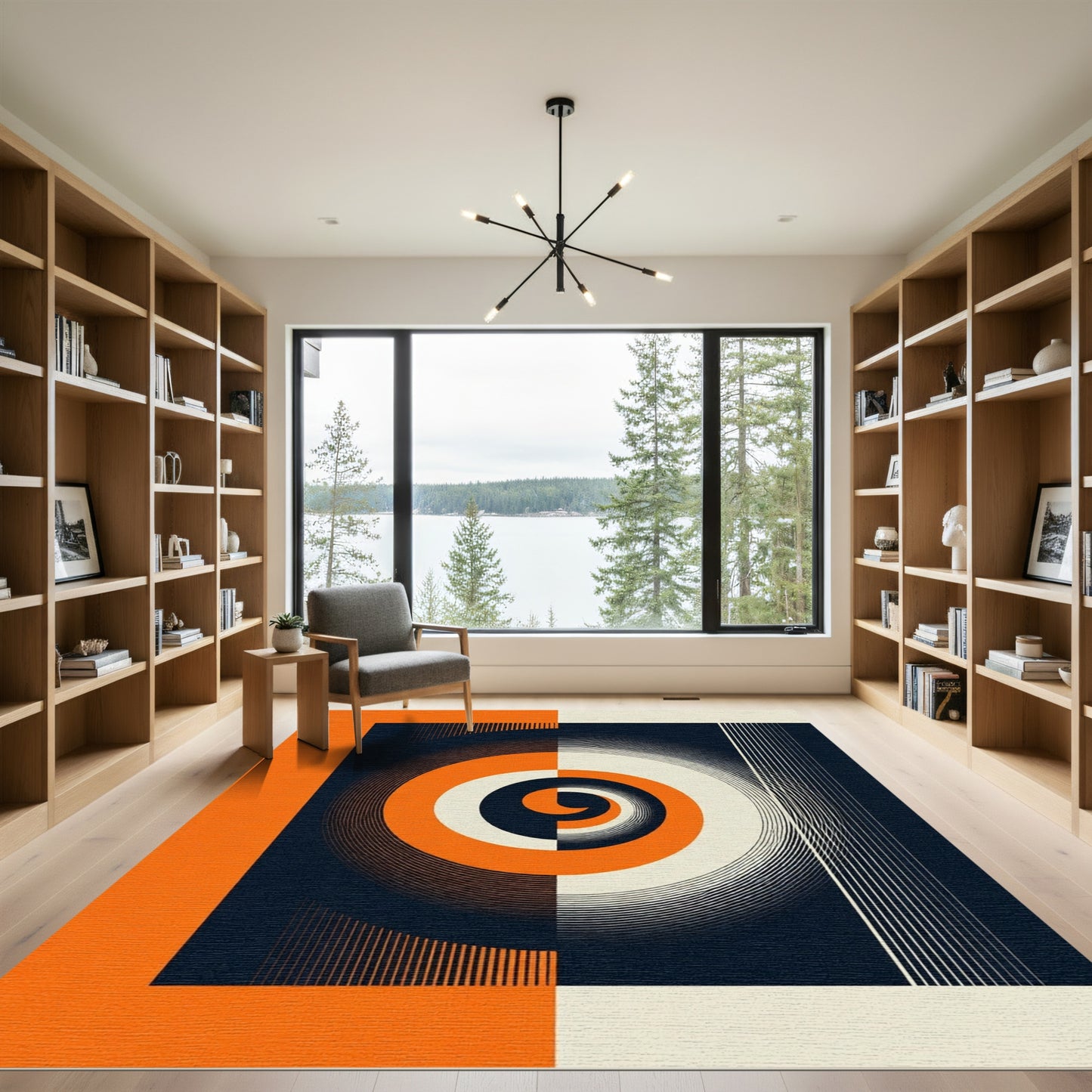 Bold Orange Swirl Geometric Canvas Rug
