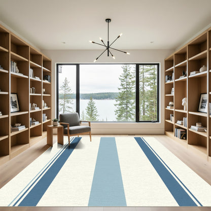 Coastal Blue And Ivory Stripe Rug