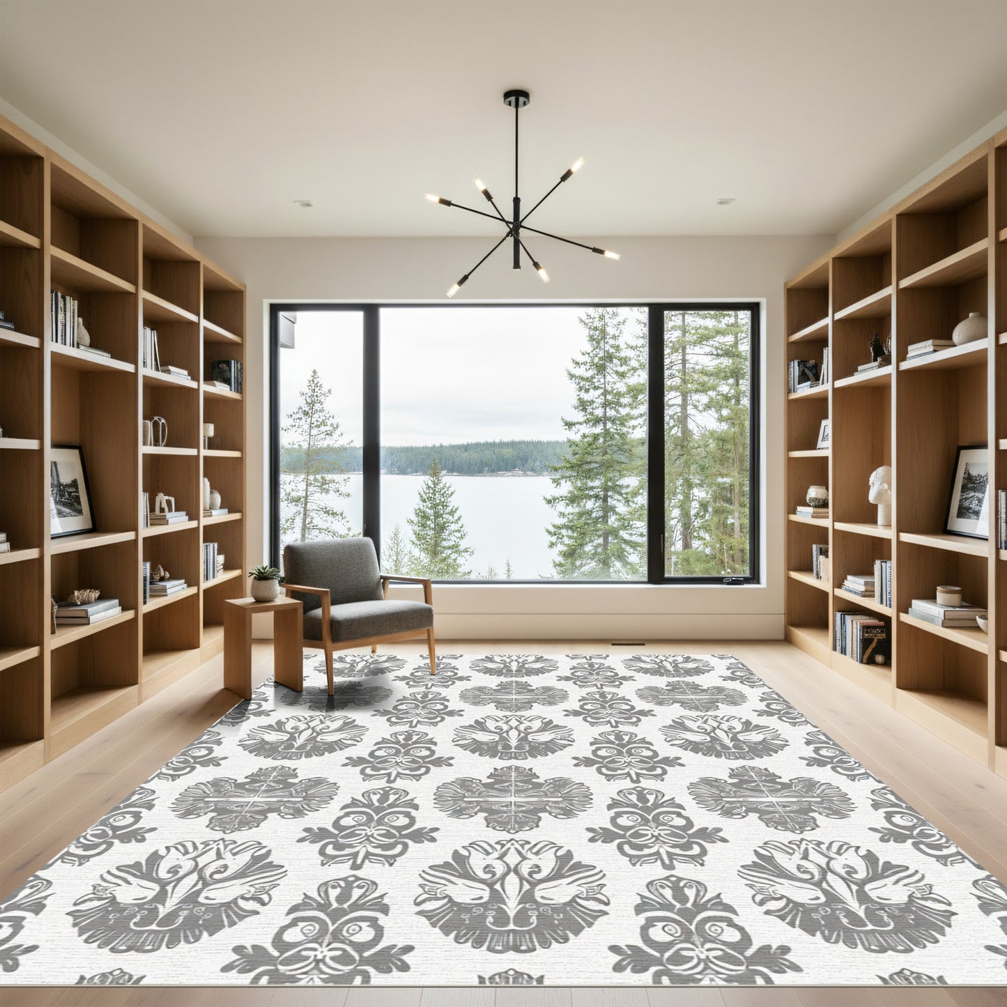 Gray Ornate Floral Crest Rug
