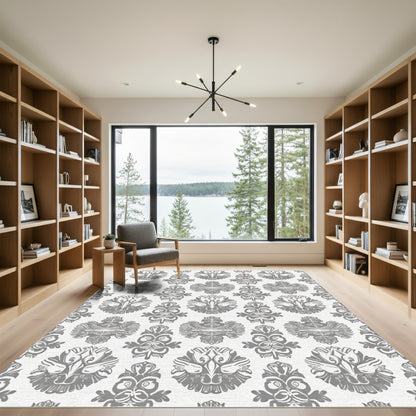 Gray Ornate Floral Crest Rug