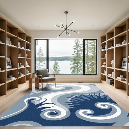 Deep Blue Swirl Abstract Waves Rug