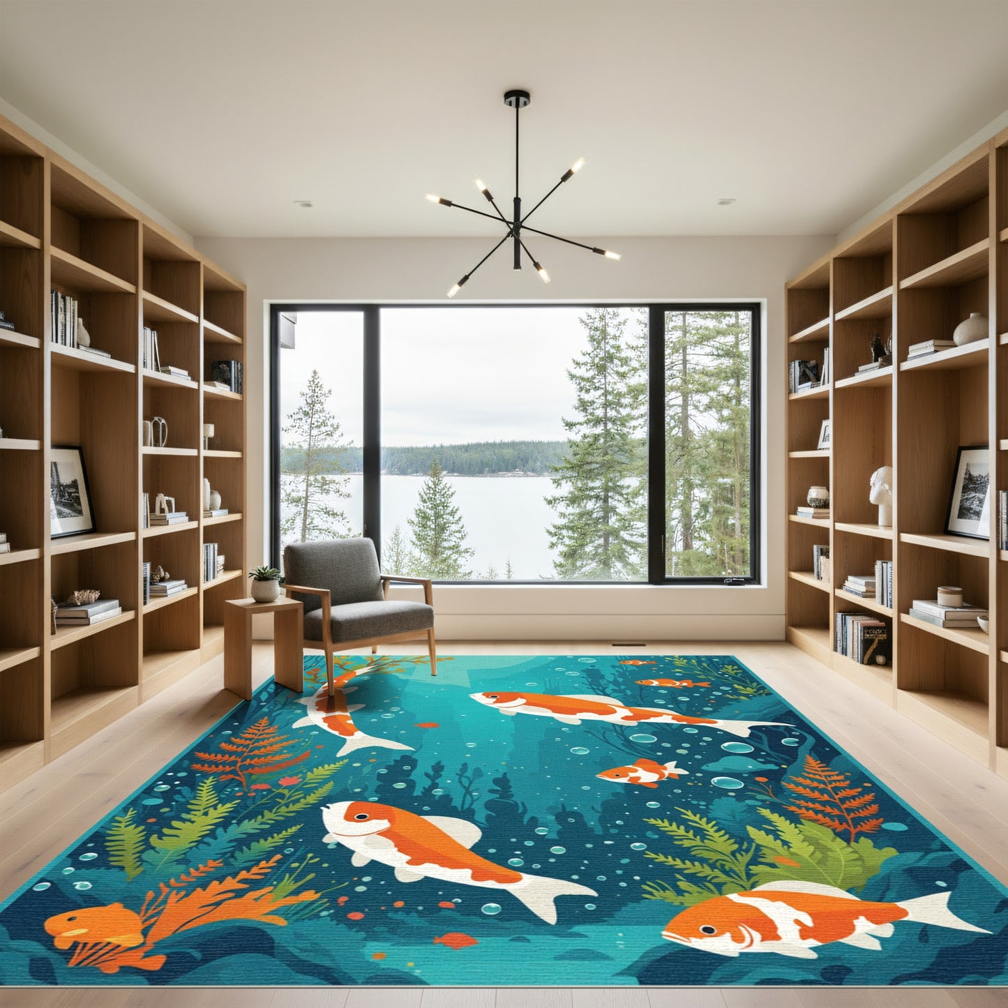 Orange White Koi Fish Underwater Garden Rug