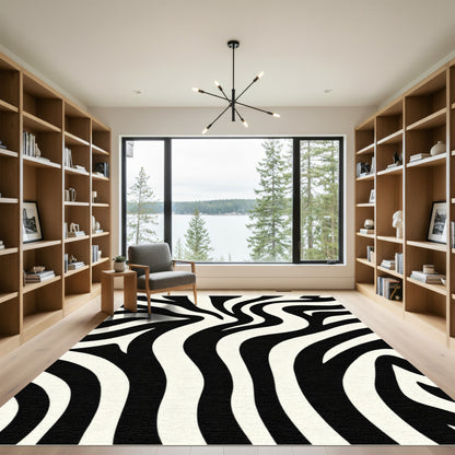 Black Cream Organic Wavy Stripes Runner Rug
