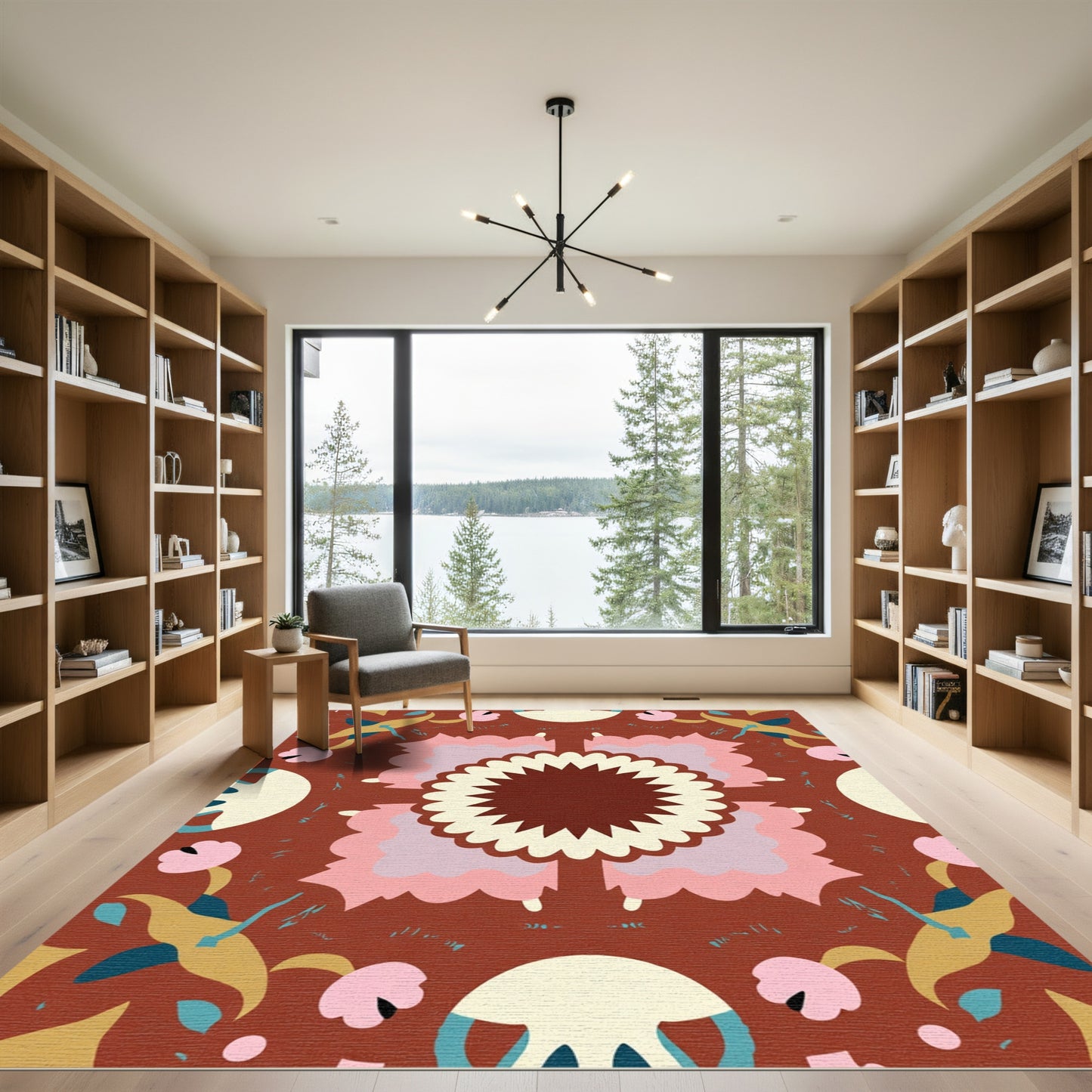 Whimsical Terracotta Floral Medallion Rug