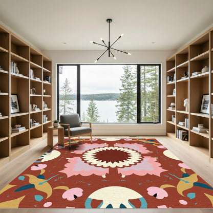 Whimsical Terracotta Floral Medallion Rug