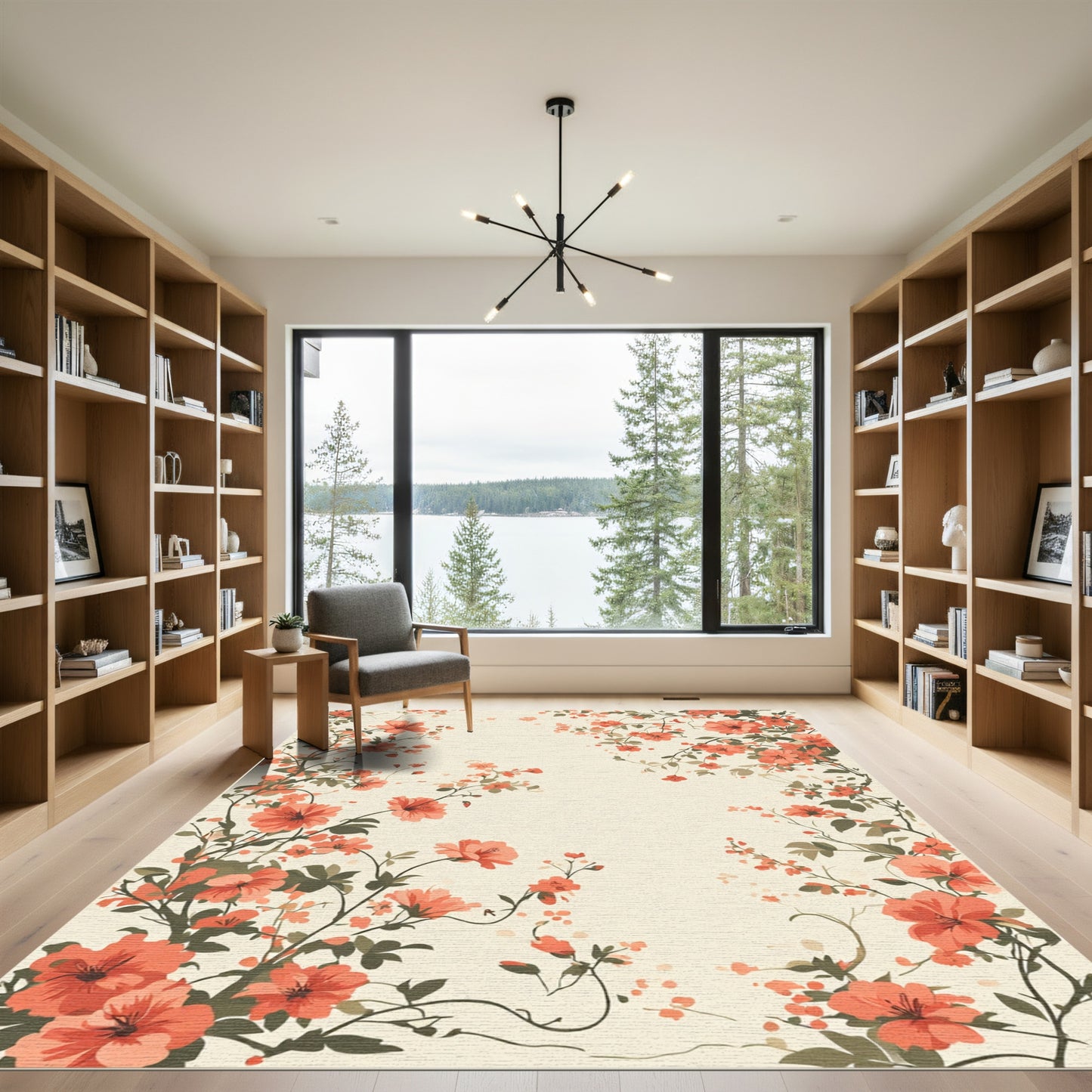 Coral Botanical Whimsical Floral Swirls Rug