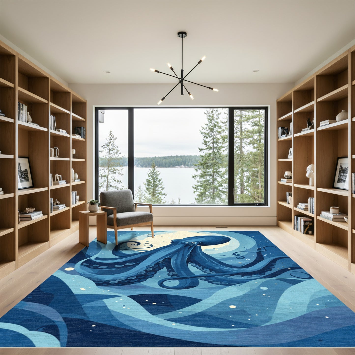 Deep Blue Ocean Octopus Whirls Rug