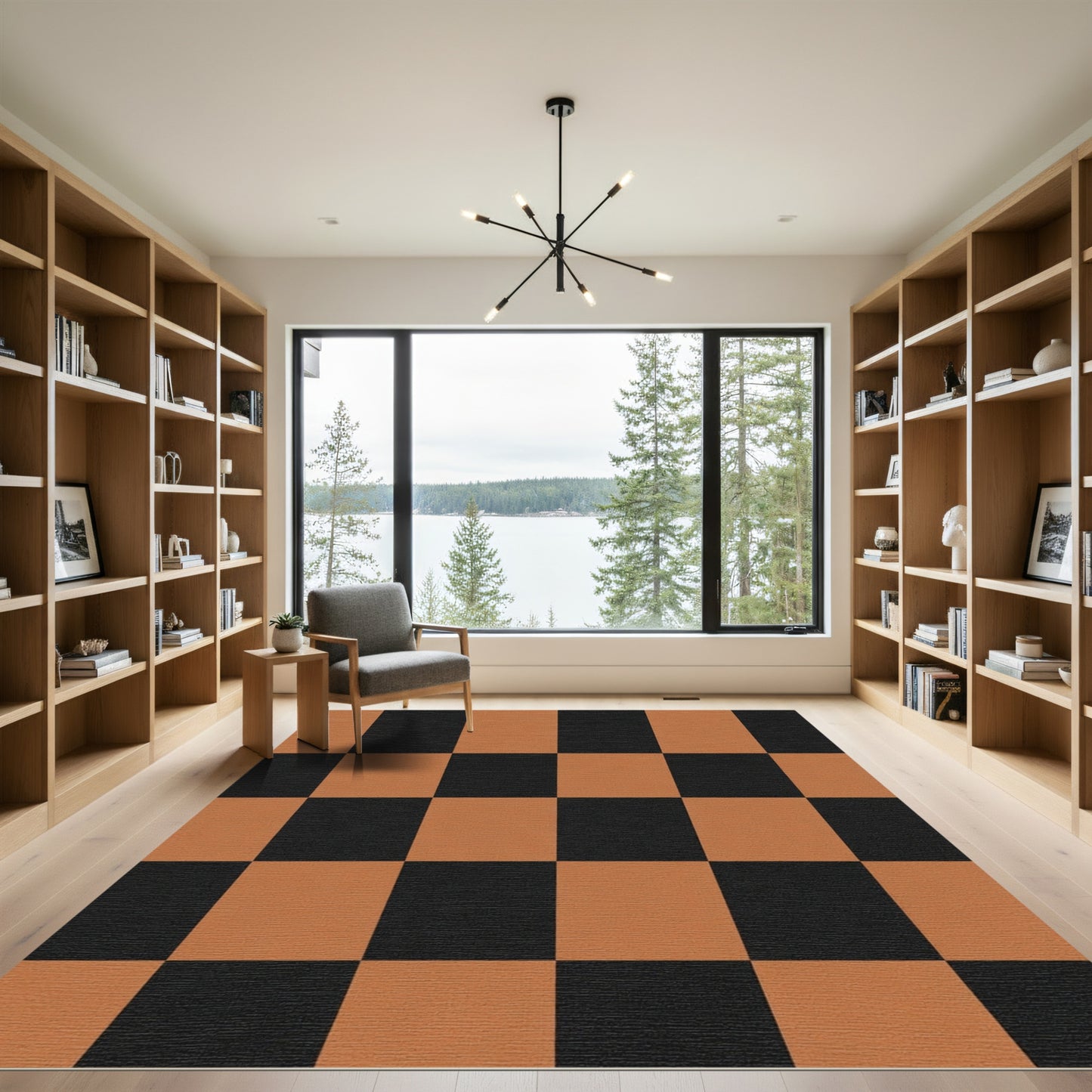 Classic Brown Black Checkered Squares Rug