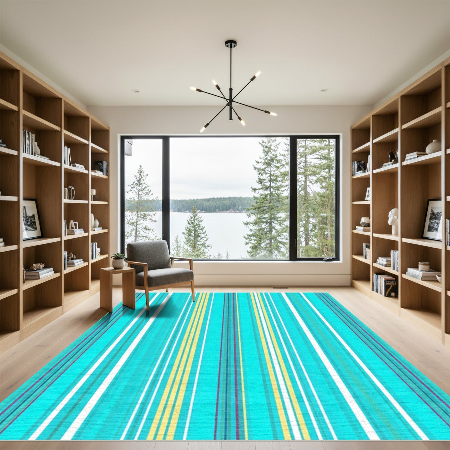 Turquoise Yellow Multi Stripe Rug