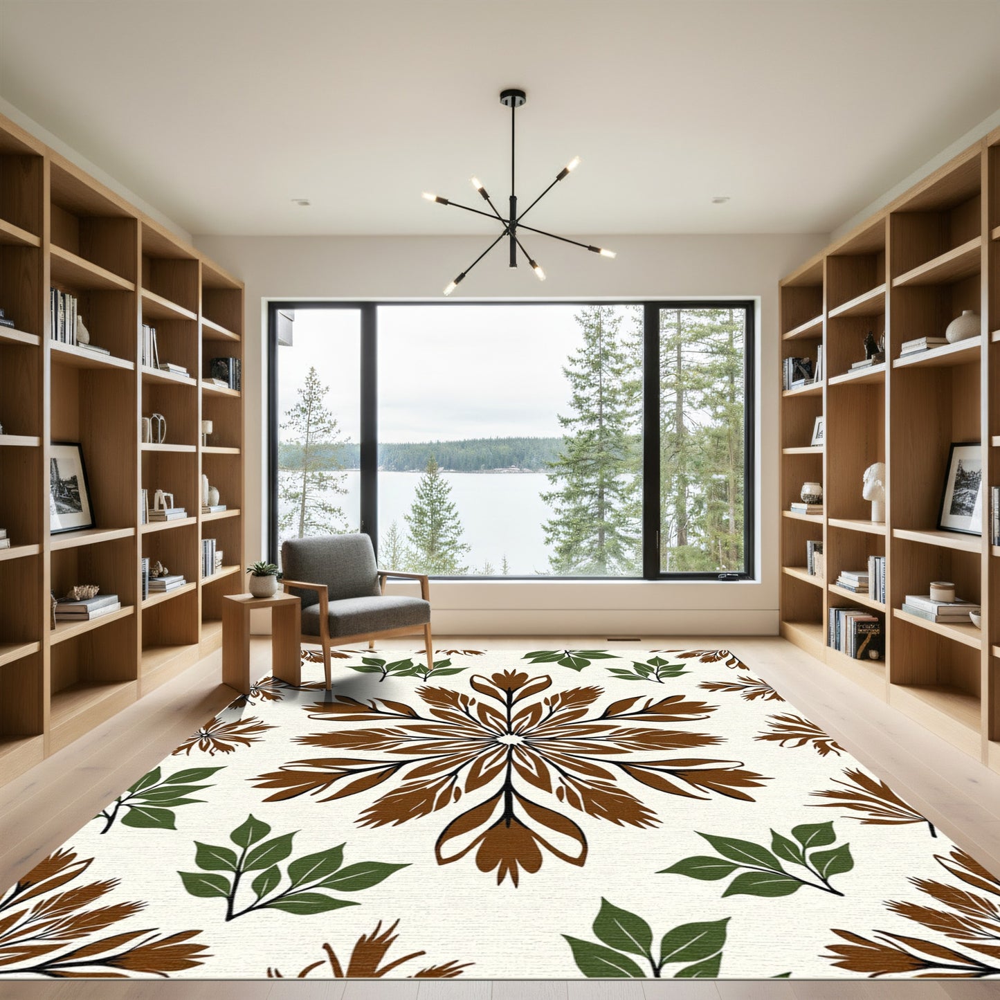 Brown Green Floral Mandala Rug