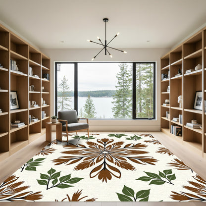 Brown Green Floral Mandala Rug