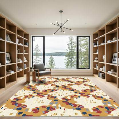 Abstract Organic Ochre Red Blue Shapes Rug