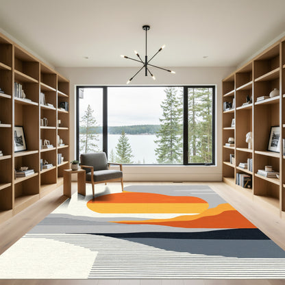 Geometric Orange Abstract Landscape Rug