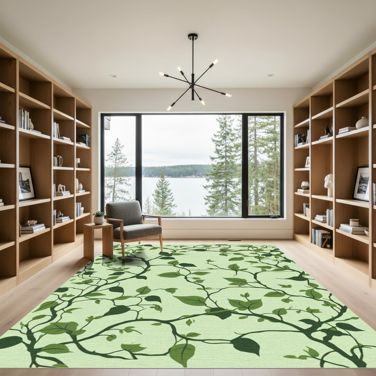 Deep Green Vine Foliage Swirl Rug