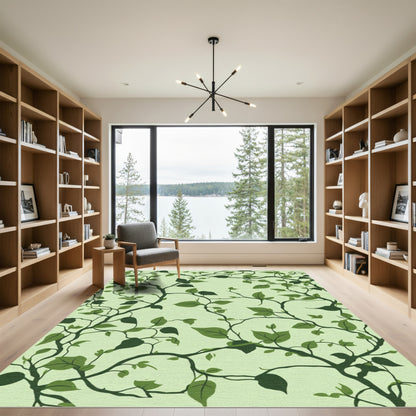 Deep Green Vine Foliage Swirl Rug