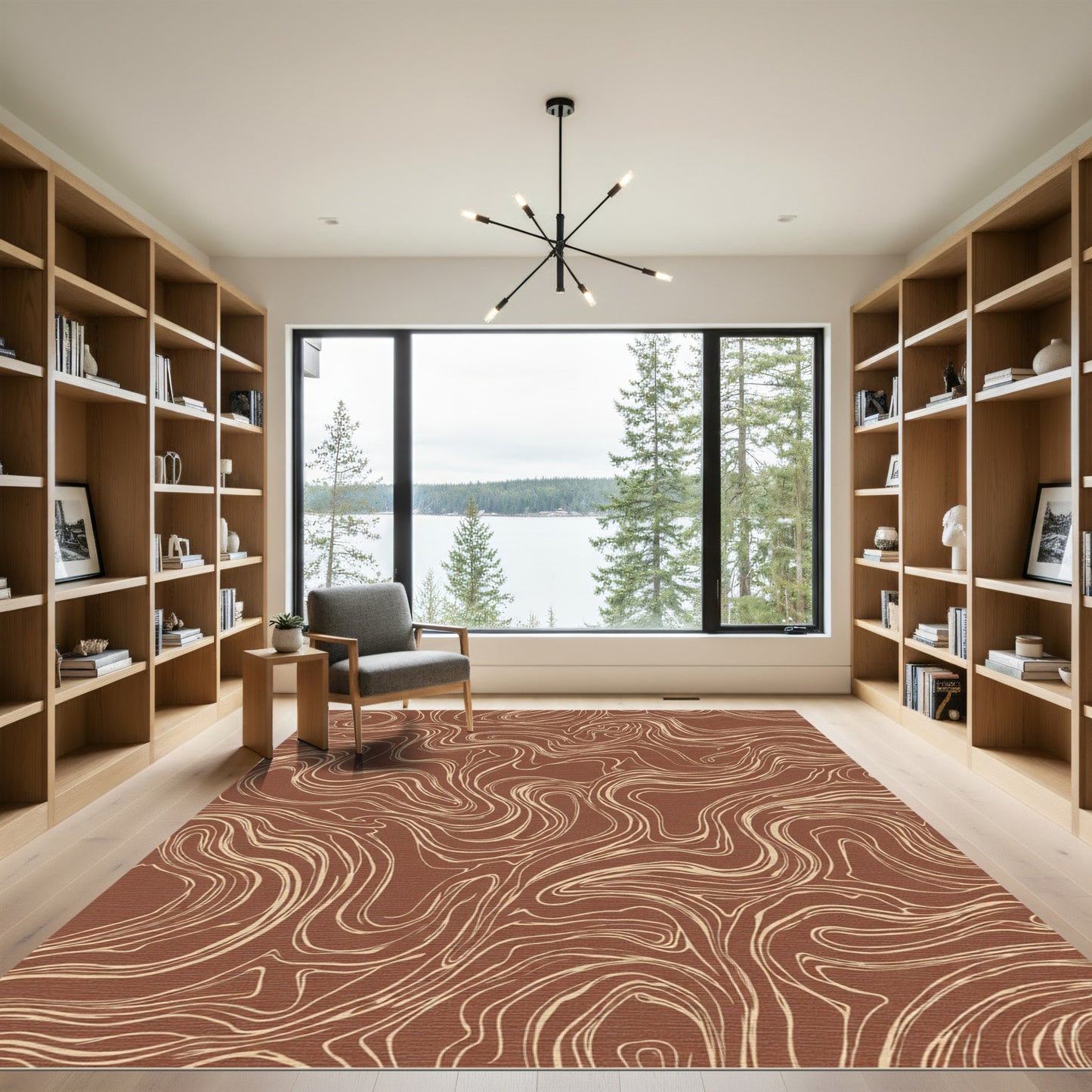 Terracotta Swirl Marbling Fluid Rug