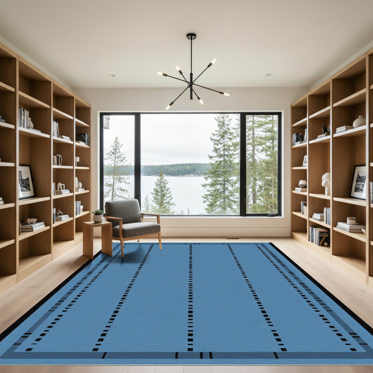 Cool Blue Vertical Dash Stripe Grid Rug