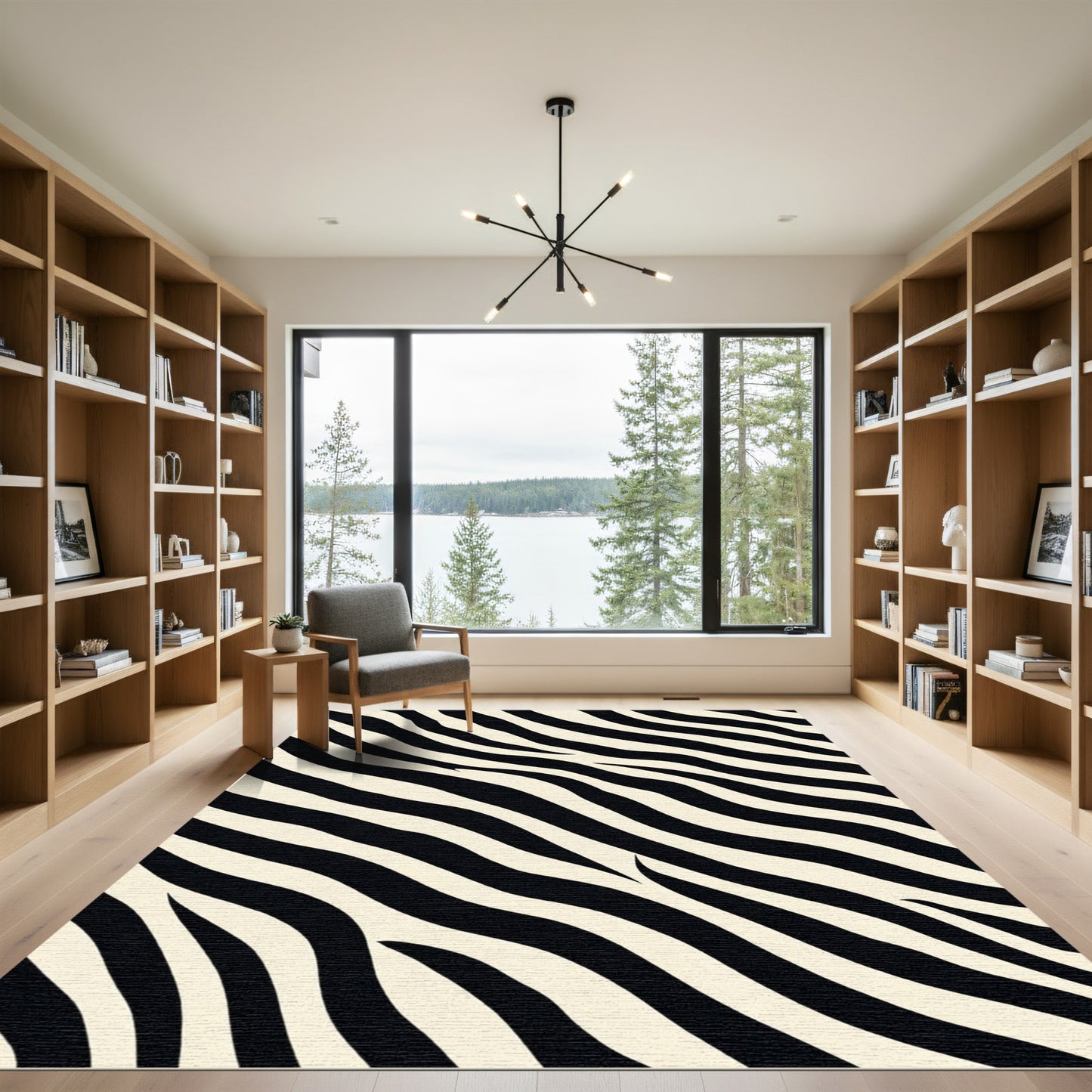 Bold Black Cream Stripe Wave Rug