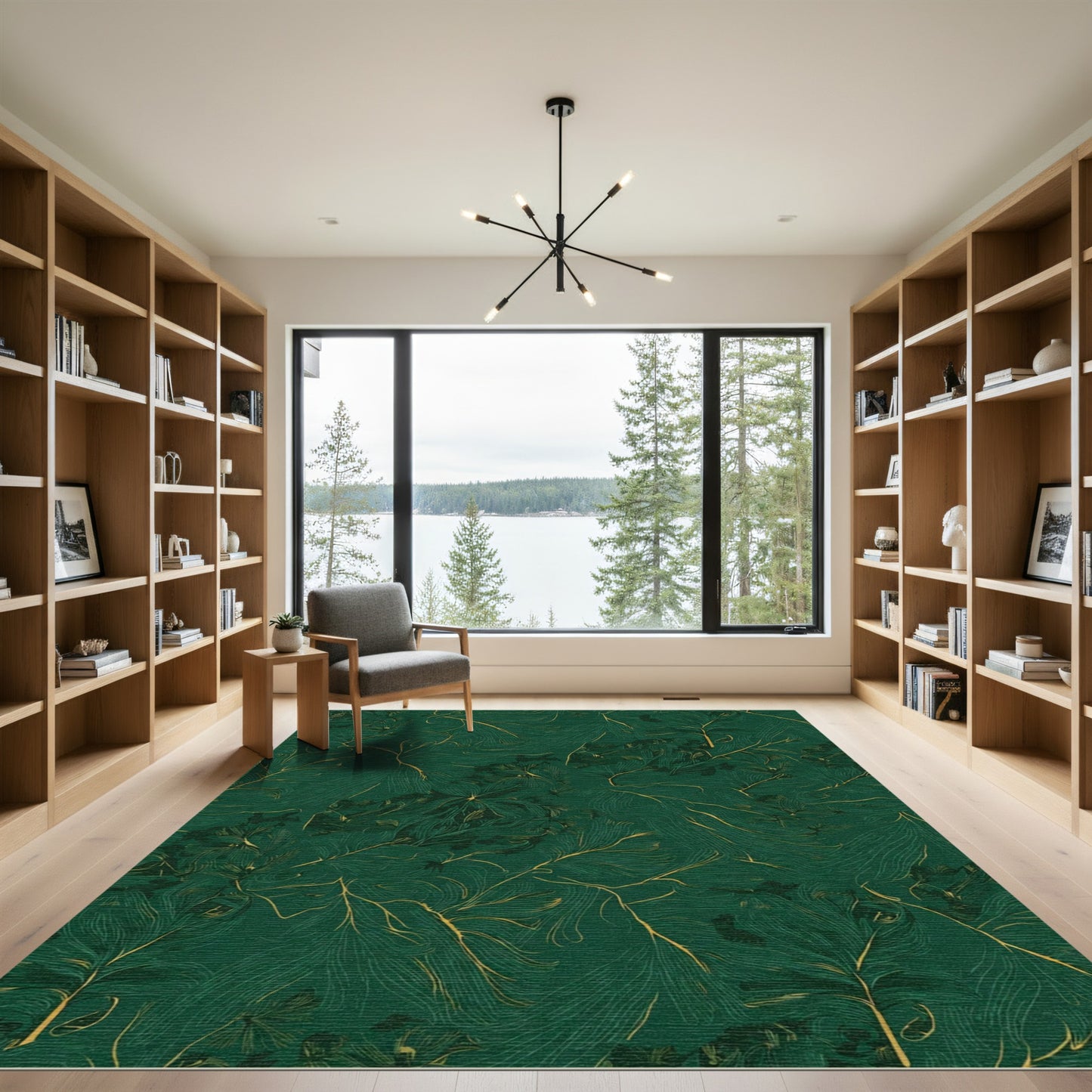 Emerald Gold Feather Swirl Rug