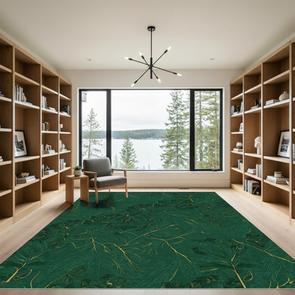 Emerald Gold Feather Swirl Rug