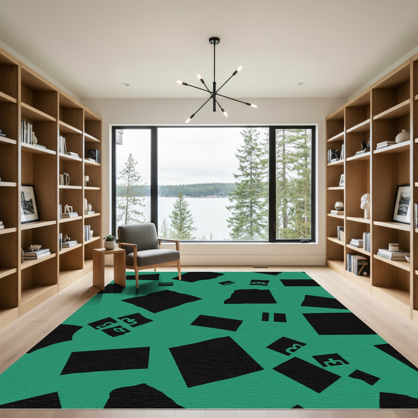 Teal Black Abstract Block Composition Rug