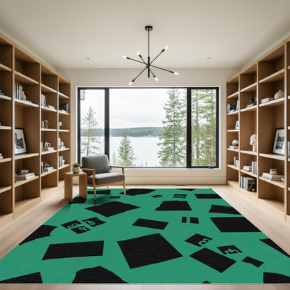 Teal Black Abstract Block Composition Rug