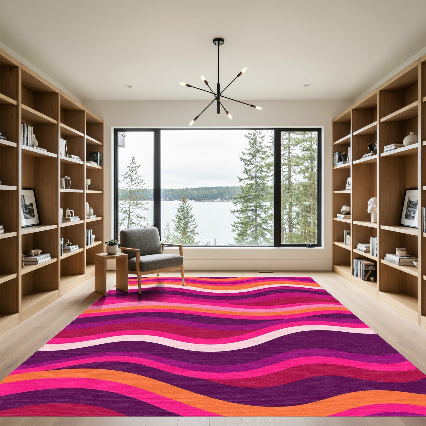 Vibrant Pink Purple Orange Wavy Rug