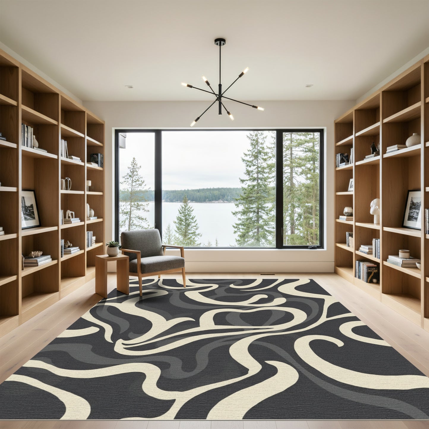 Cream Gray Swirl Abstract Rug
