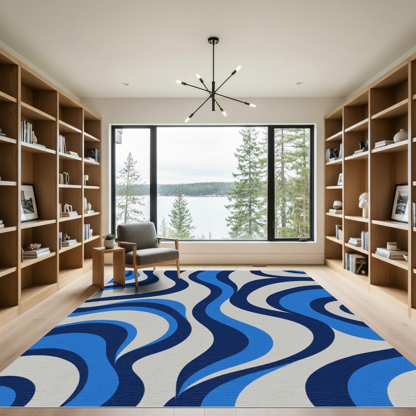 Retro Blue Swirl Wave Rug