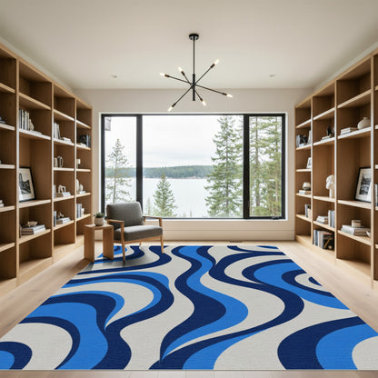 Retro Blue Swirl Wave Rug