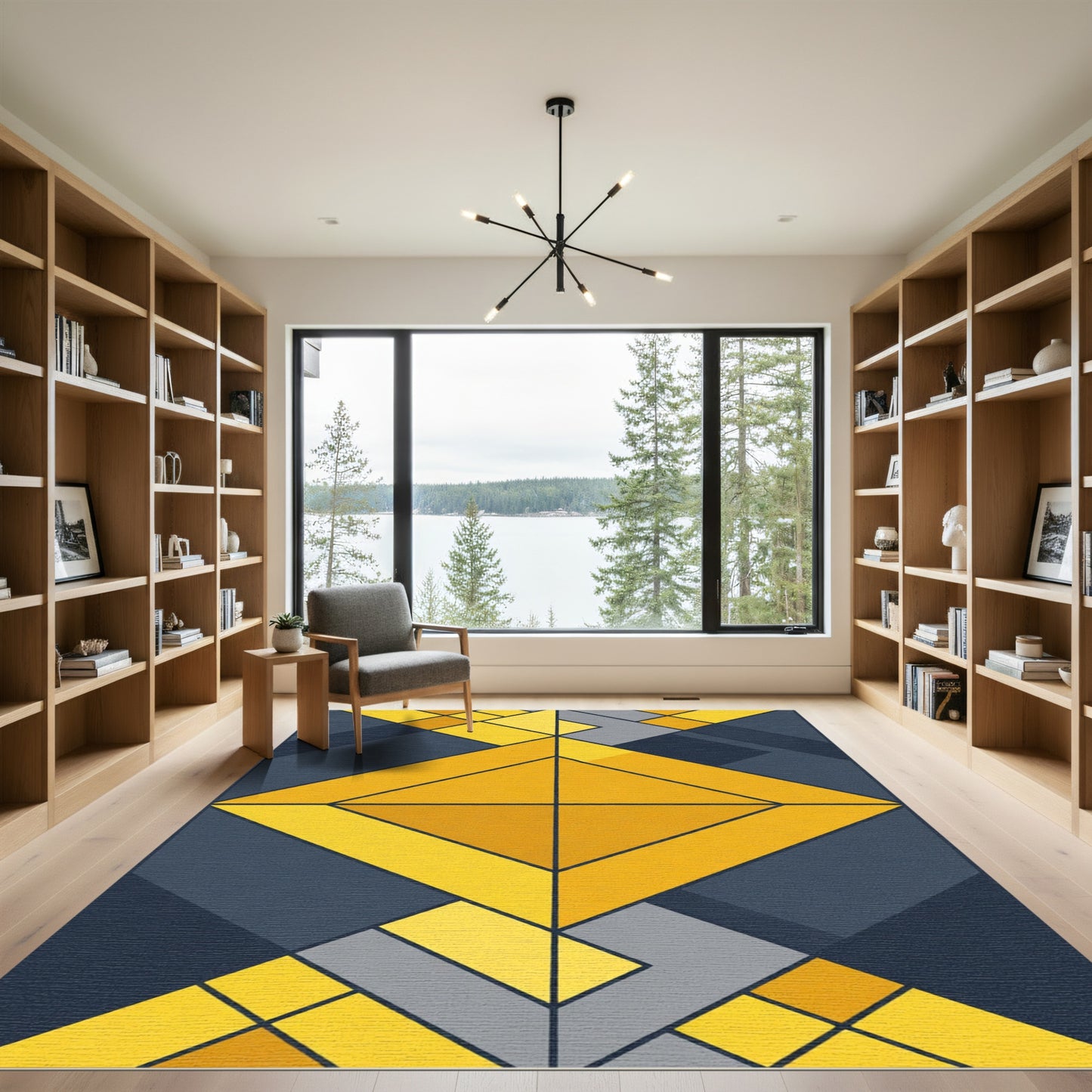 Modern Geometric Yellow Charcoal Diamond Rug