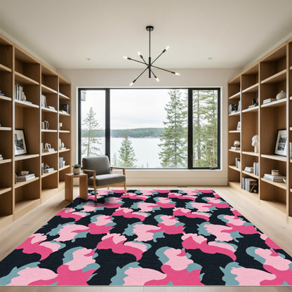 Pink Blue Camouflage Organic Shapes Rug