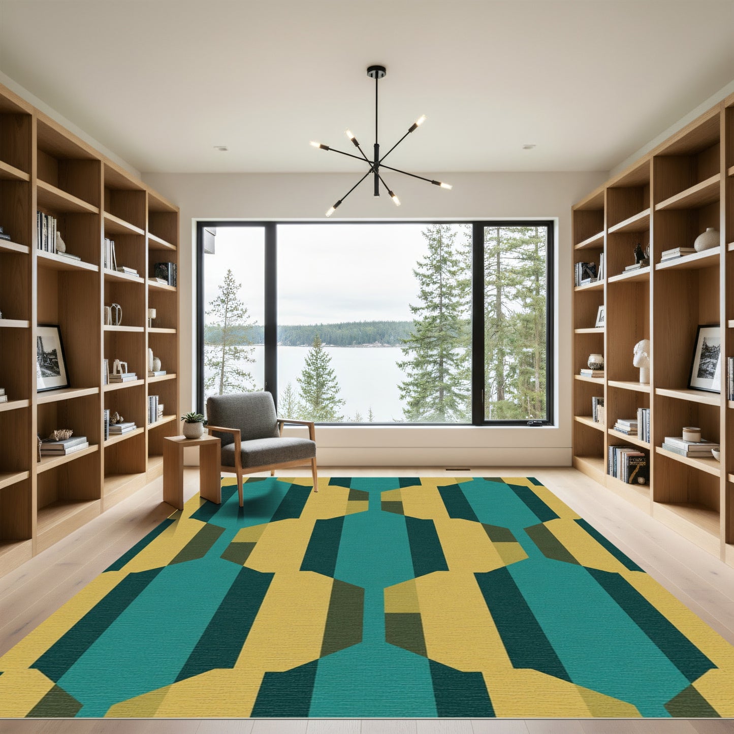 Teal Gold Geometric Octagon Repeats Rug