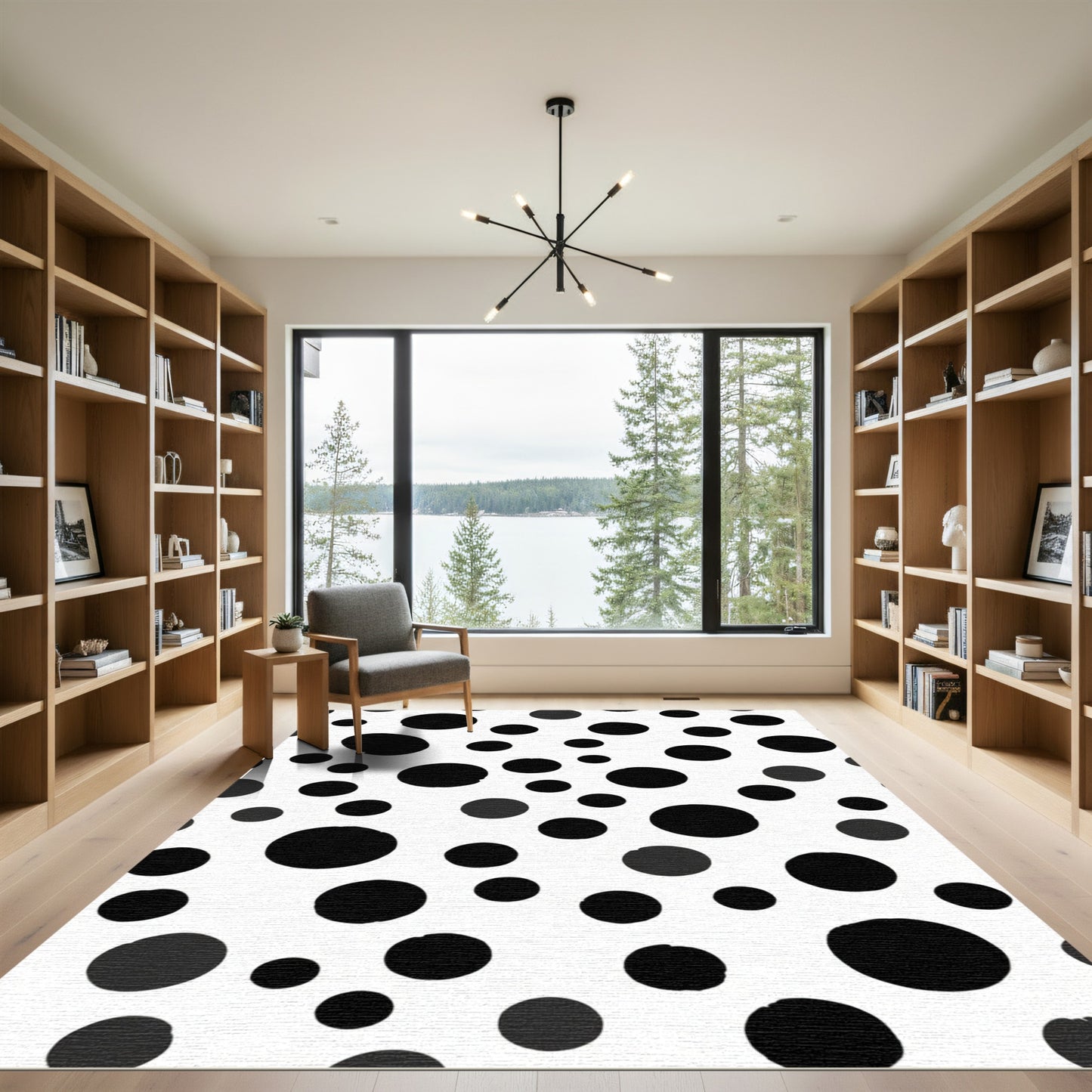 Bold Black Circles Random Composition Rug
